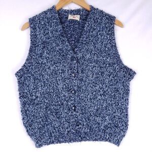 County Seat Cardigan Vest Womens L Blue Textured Knit Sleeveless Retrocore‎ USA